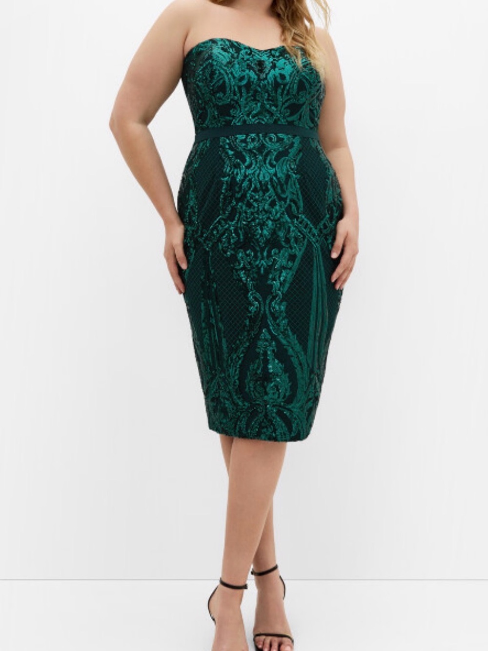 City Chic Strapless Emerald Green Sequin Dress